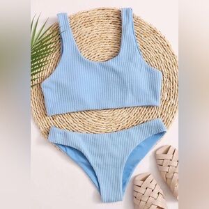 Sky Blue Ribbed Bikini Set
